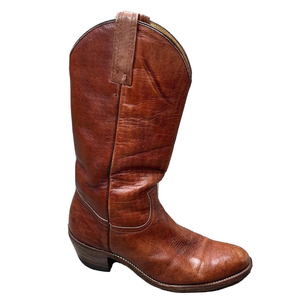Vtg 1960s-70s FRYE Men's Western Cowboy Boots Marbled Brown Leather Size 10.5 D